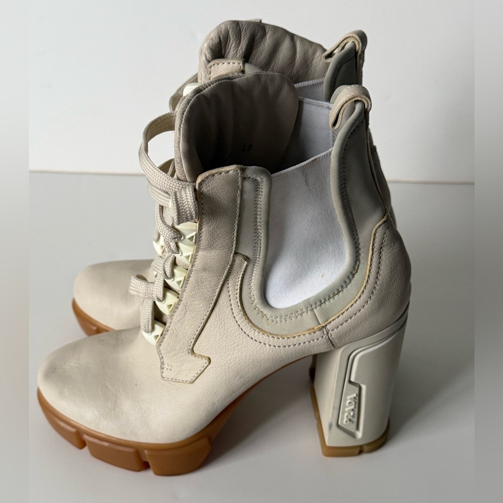 Prada Women's Cream Heeled Boots Size 40 - Picture 3 of 12